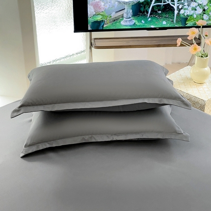 楠沐家纺 2025年新款芦荟棉柔软亲肤纯色枕套 深灰
