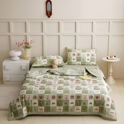 怡家居 2024新款全棉印花手包边夏被四件套 安格兔