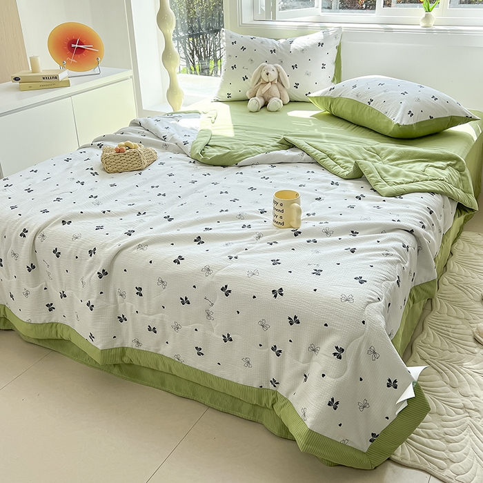 91家纺网 家纺一手货源 找家纺 安哆啦家纺 2024新款A类泡泡棉印花夏被四件套 蝴蝶结