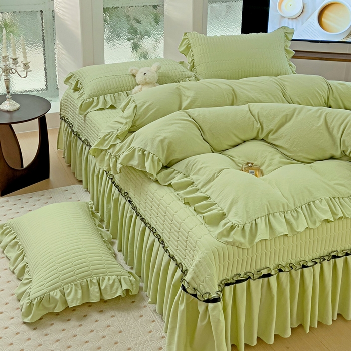 91家纺网 家纺一手货源 找家纺 言熙居家纺 2024新款亲肤床盖四件套-浪漫之约 浪漫之约绿