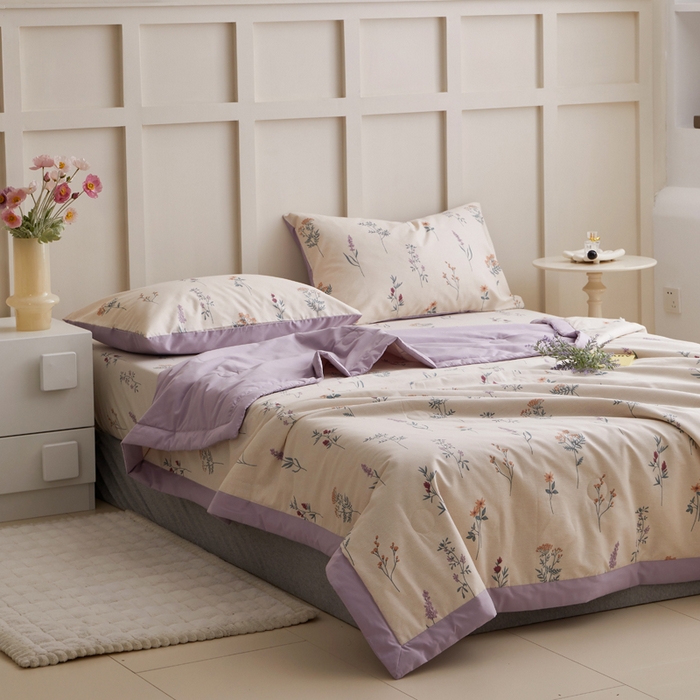 91家纺网 家纺一手货源 找家纺 怡家居 2024新款全棉印花手包边夏被四件套 紫藤