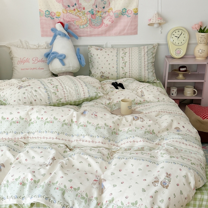 91家纺网 家纺一手货源 找家纺 昔可家纺 2024开春新款全棉印花卡通四件套 绿野仙踪兔