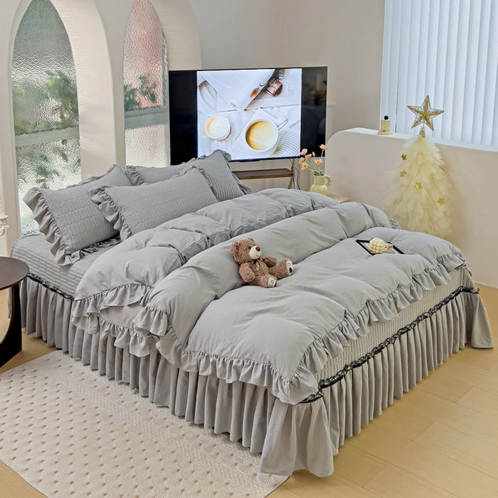 91家纺网 家纺一手货源 找家纺 言熙居家纺 2024新款亲肤床盖四件套-浪漫之约 浪漫之约灰