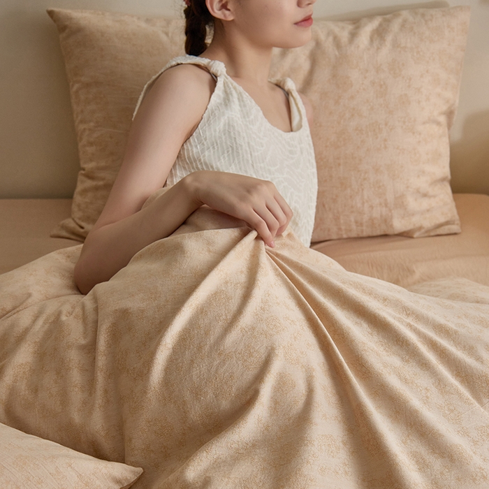 91家纺网 家纺一手货源 找家纺 原研家居 2024新款水洗棉提花系列四件套 繁花-黄