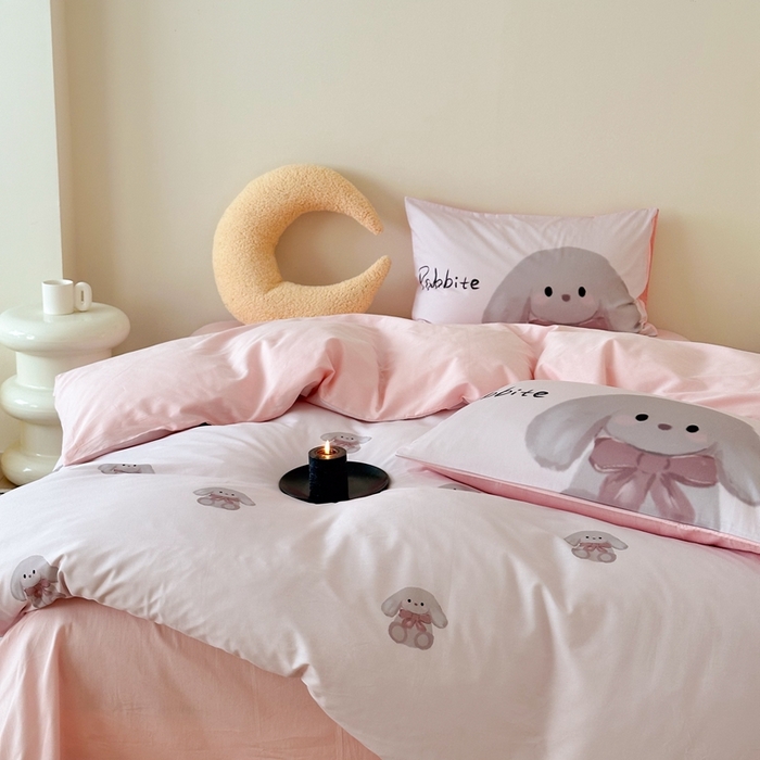 91家纺网 家纺一手货源 找家纺 美乐迪家纺 2024ins韩风全棉四件套 淑女兔兔