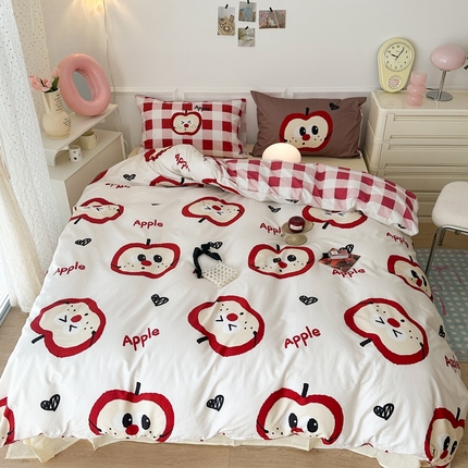 昔可家纺 2024新款全棉卡通大版印花四件套 苹果笑脸