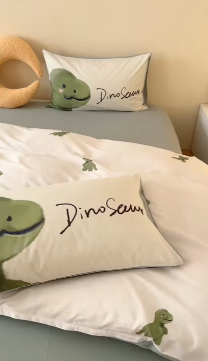 91家纺网 家纺一手货源 找家纺 美乐迪家纺 2024ins韩风全棉四件套 小恐龙