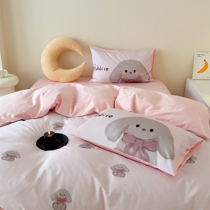 91家纺网 家纺一手货源 找家纺 美乐迪家纺 2024ins韩风全棉四件套 淑女兔兔