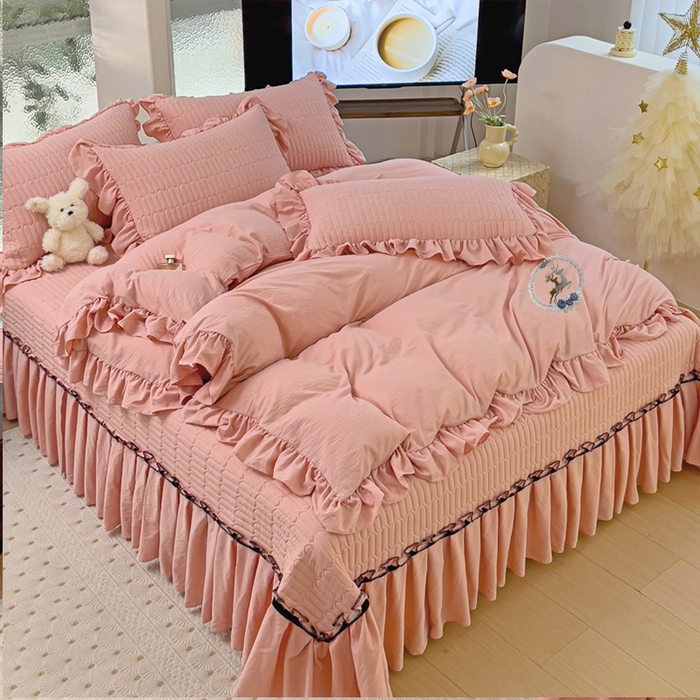 91家纺网 家纺一手货源 找家纺 言熙居家纺 2024新款亲肤床盖四件套-浪漫之约 浪漫之约浅粉