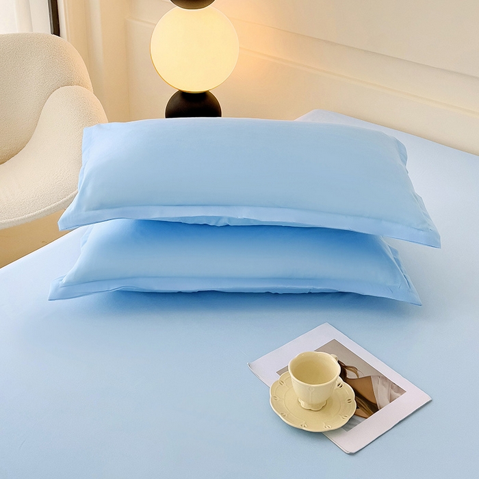 91家纺网 家纺一手货源 找家纺 楠沐家纺 2025年新款芦荟棉柔软亲肤纯色枕套 天蓝