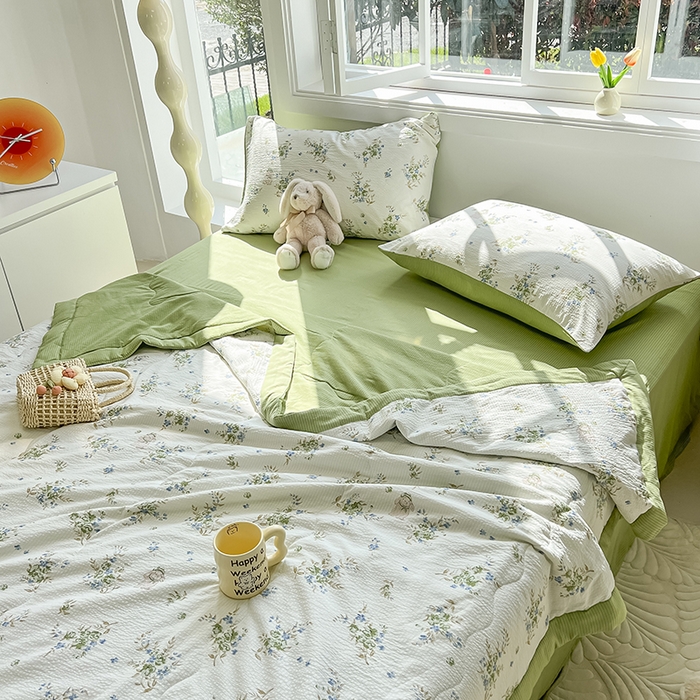 91家纺网 家纺一手货源 找家纺 安哆啦家纺 2024新款A类泡泡棉印花夏被四件套 花影