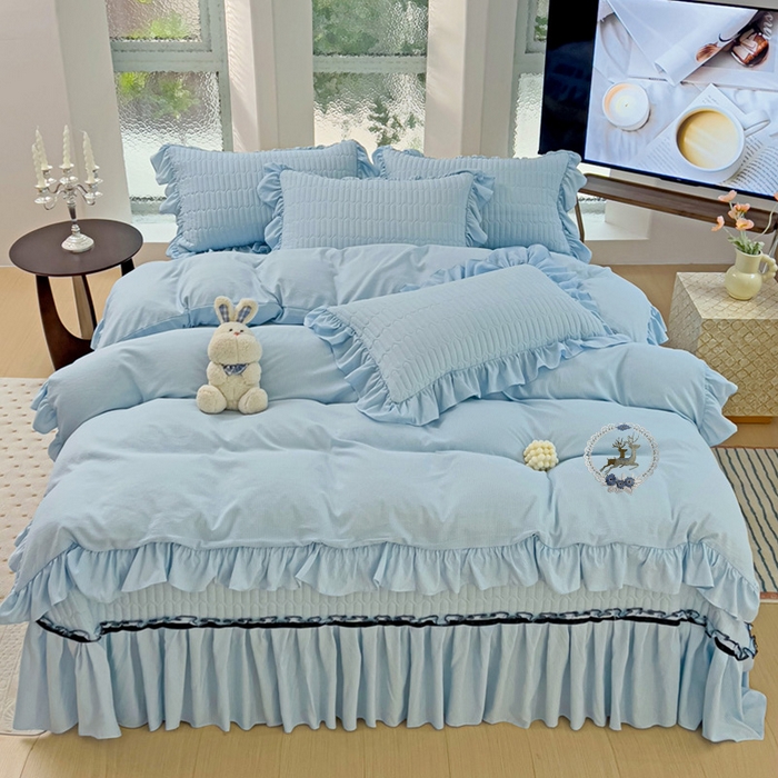 91家纺网 家纺一手货源 找家纺 言熙居家纺 2024新款亲肤床盖四件套-浪漫之约 浪漫之约天蓝