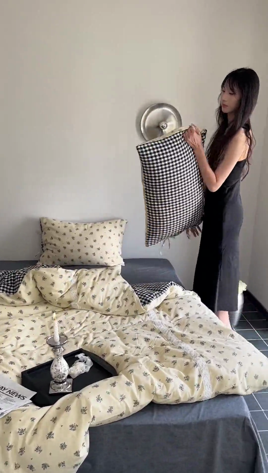 91家纺网 家纺一手货源 找家纺 旷野 2024双层纱碎花蕾丝拼接款四件套--柏林花事 柏林花事-黑