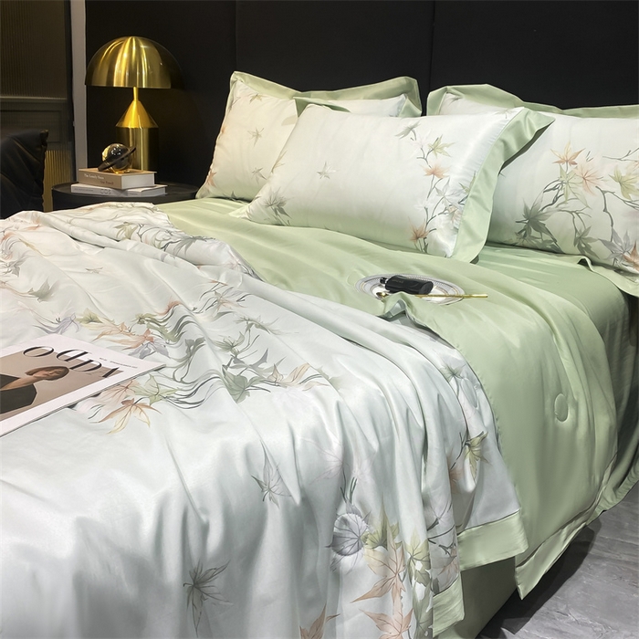 91家纺网 家纺一手货源 找家纺 佳品居 2024新款莱塞尔天丝印花夏被四件套 青竹丹枫