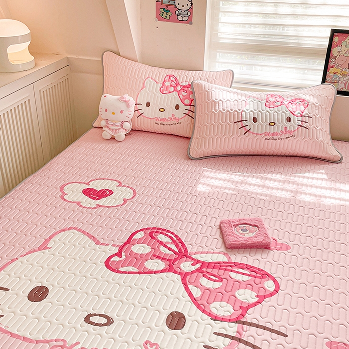 91家纺网 家纺一手货源 找家纺 金爱家 2024款三丽鸥乳胶凉席床笠款 粉梦kt