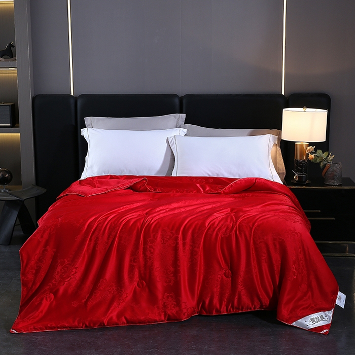 91家纺网 家纺一手货源 找家纺 恒鑫家纺 2025新款提花蚕丝夏凉被被子被芯 中国红