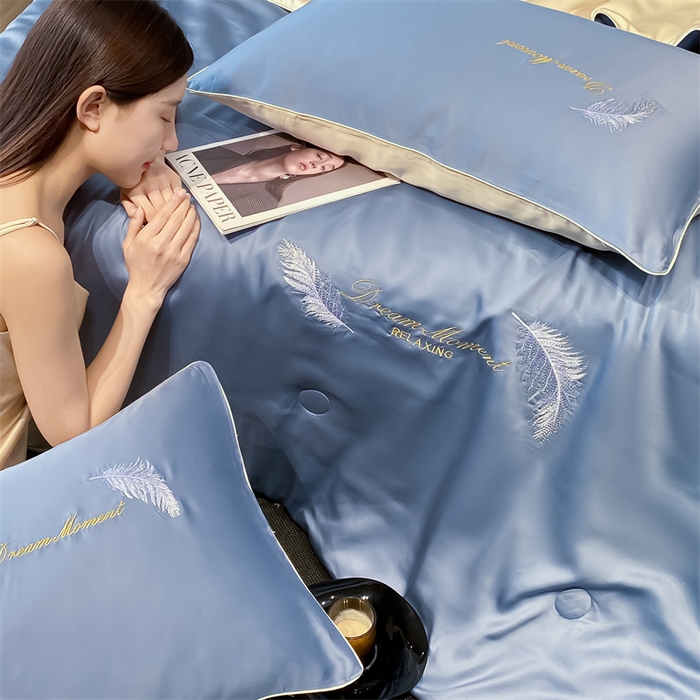 91家纺网 家纺一手货源 找家纺 （总）小久久（小九九） 2024新款水洗真丝刺绣夏被四件套-羽梦