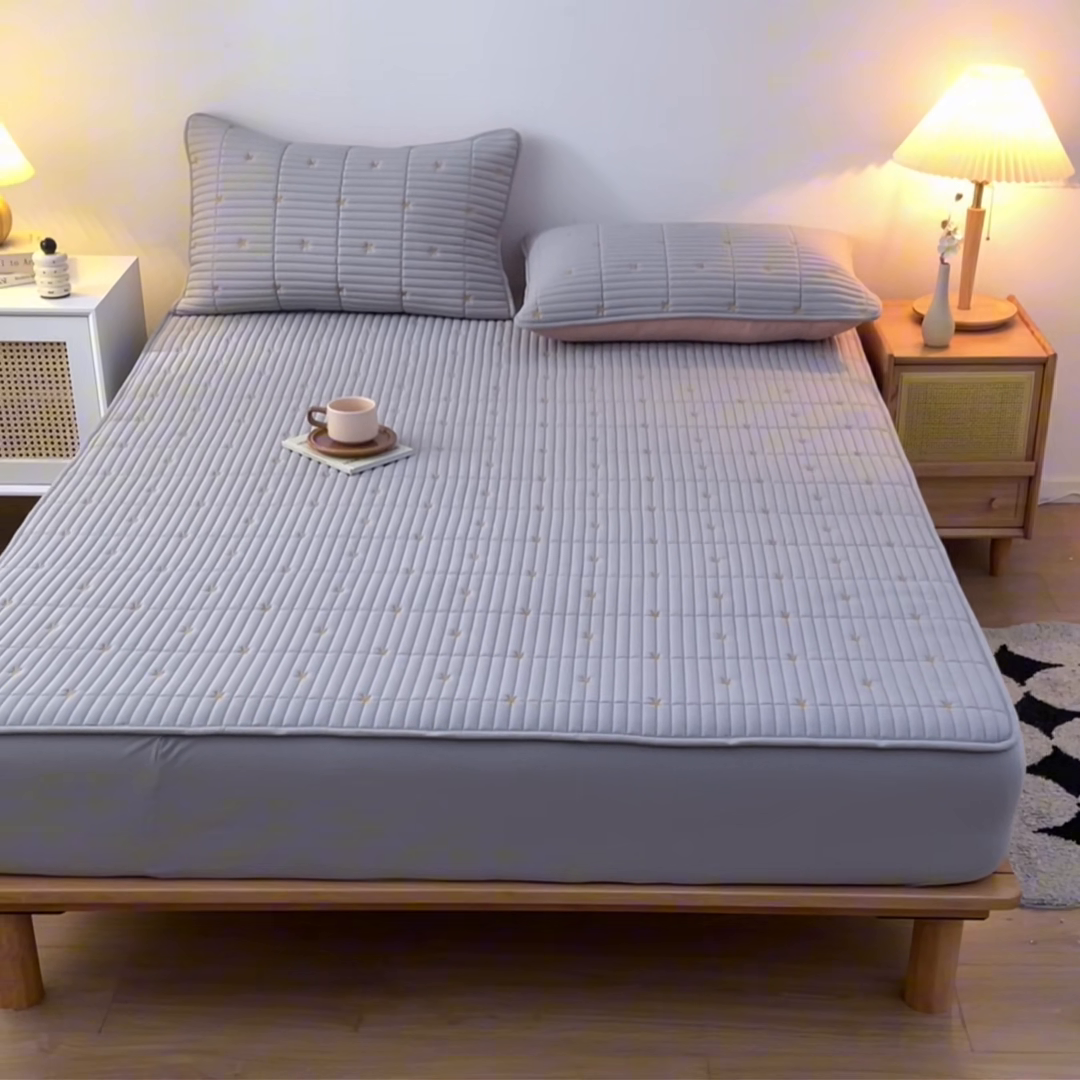 91家纺网 家纺一手货源 找家纺 鑫钰 新款刺绣防水床笠床垫保护罩床罩-星愿 星愿-柏林灰