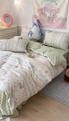 91家纺网 家纺一手货源 找家纺 昔可家纺 2024开春新款全棉印花卡通四件套 绿野仙踪兔