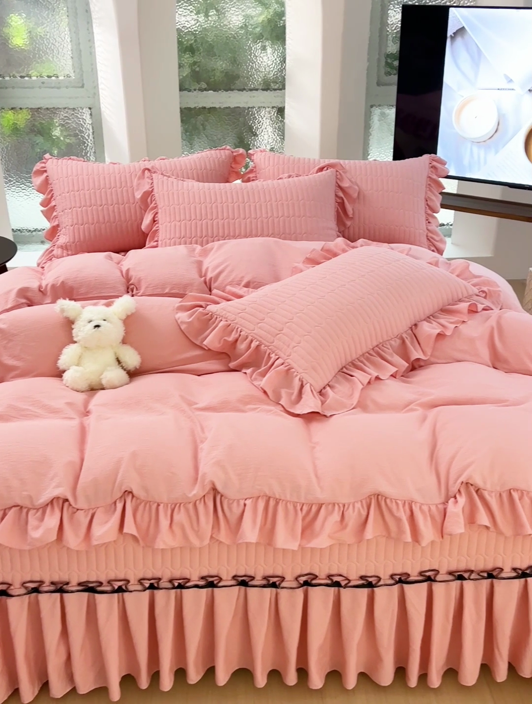 91家纺网 家纺一手货源 找家纺 言熙居家纺 2024新款亲肤床盖四件套-浪漫之约 浪漫之约浅粉