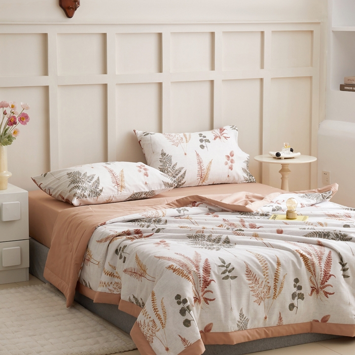 91家纺网 家纺一手货源 找家纺 怡家居 2024新款全棉印花手包边夏被四件套 羽兮
