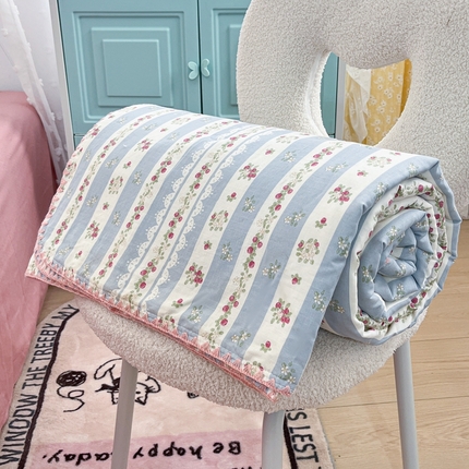 91家纺网 家纺一手货源 找家纺 （总）梦依依 2025新款全棉双层纱贝壳边夏被四件套