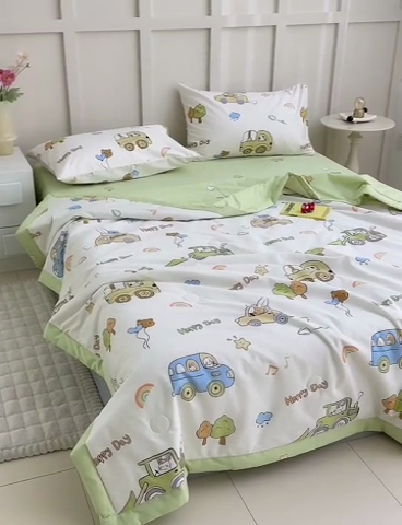 91家纺网 家纺一手货源 找家纺 怡家居 2024新款全棉印花手包边夏被四件套 快乐滴滴