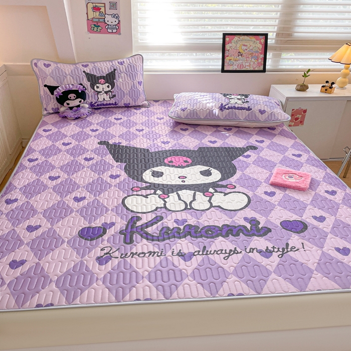 91家纺网 家纺一手货源 找家纺 金爱家 2024款三丽鸥乳胶凉席床笠款 桃心库洛米