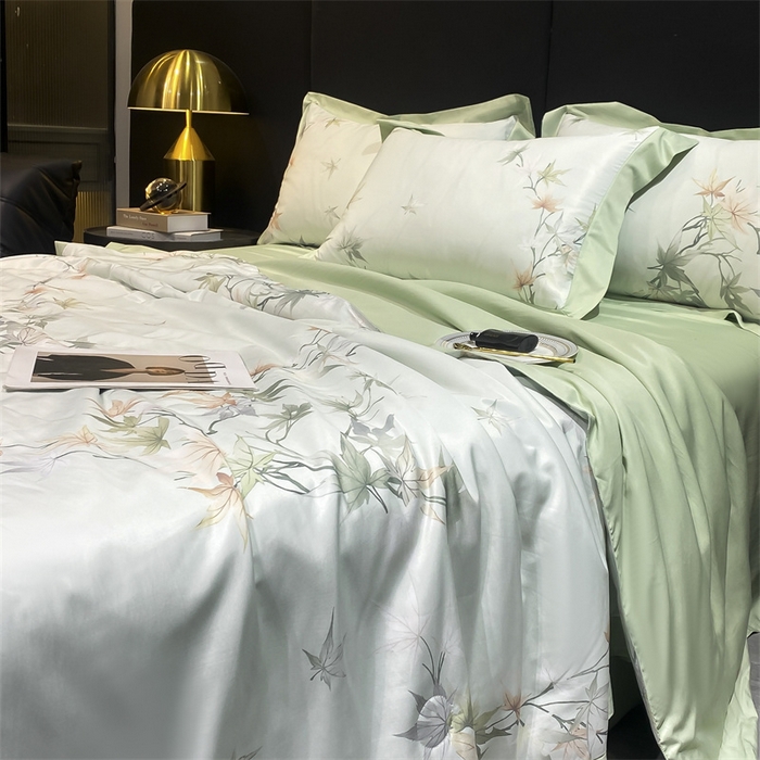 91家纺网 家纺一手货源 找家纺 佳品居 2024新款莱塞尔天丝印花夏被四件套 青竹丹枫