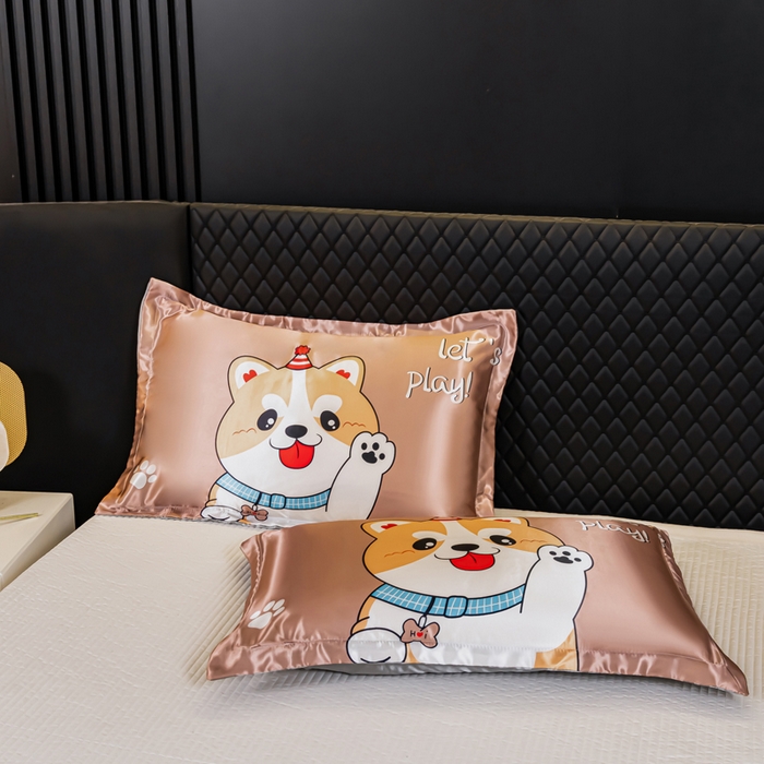 91家纺网 家纺一手货源 找家纺 梦舒羽 2025新款可水洗冰丝枕套宿舍单人凉爽枕头套 可爱汪