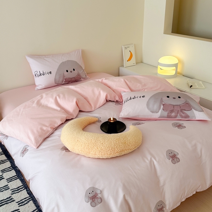 91家纺网 家纺一手货源 找家纺 美乐迪家纺 2024ins韩风全棉四件套 淑女兔兔