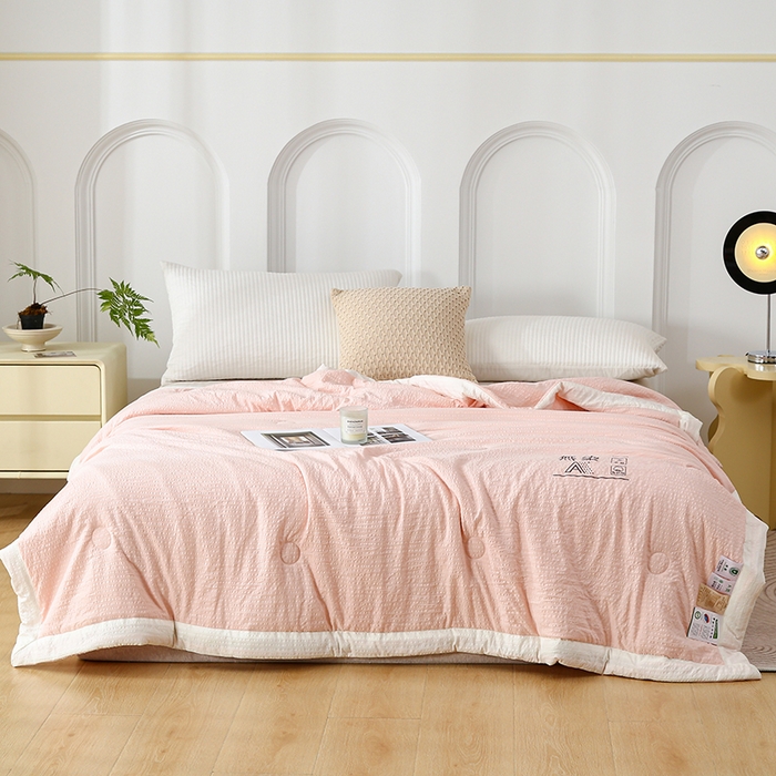 91家纺网 家纺一手货源 找家纺 江山被业 2025新款水洗针织棉无染大豆被 粉色