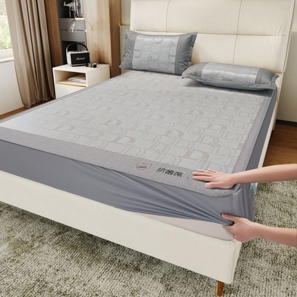 江山被业 2025新款提花冰丝凉席三件套床笠款 深灰