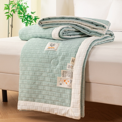 江山被业 2025新款华夫格提花针织棉大豆纤维夏被 水波绿