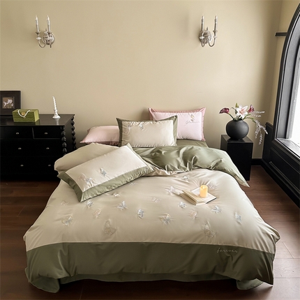 FORTWO家纺原创设计（FOR TWO家纺） 2024新款100s长绒棉拼色绣花四件套 以爱之名