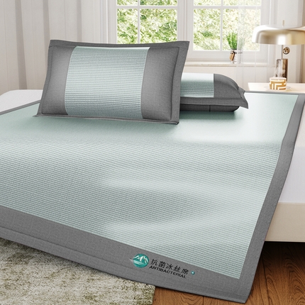 91家纺网 家纺一手货源 找家纺 江山被业 2025新款刺绣绣花冰丝凉席三件套 绿