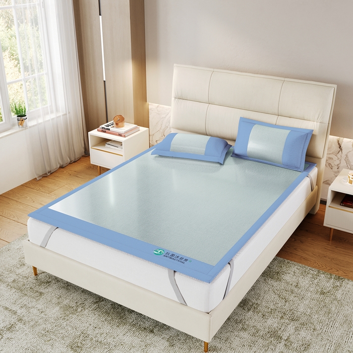 91家纺网 家纺一手货源 找家纺 江山被业 2025新款刺绣绣花冰丝凉席三件套 蓝