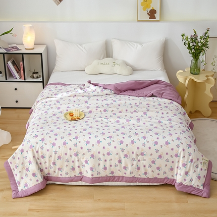 江山被业 2025新款水洗棉麻双层纱大豆夏凉被 玫瑰庄园