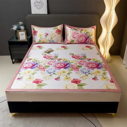 91家纺网 家纺一手货源 找家纺 兄弟坊 2025新款新中式花卉印花冰丝席 月影花香-粉