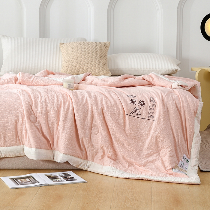 91家纺网 家纺一手货源 找家纺 江山被业 2025新款水洗针织棉无染大豆被 粉色