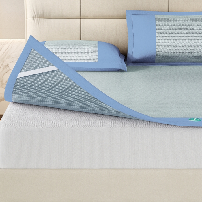 91家纺网 家纺一手货源 找家纺 江山被业 2025新款刺绣绣花冰丝凉席三件套 蓝