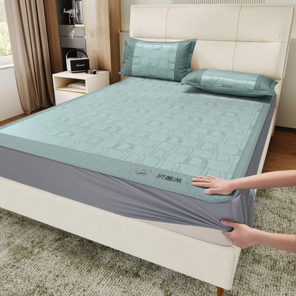 江山被业 2025新款提花冰丝凉席三件套床笠款 蓝