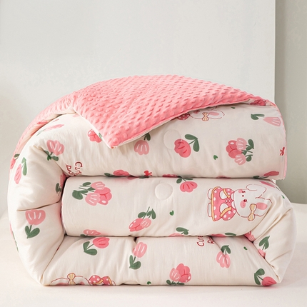 江山被业 2025新款棉麻双层纱豆豆绒被芯 花园兔