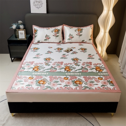 91家纺网 家纺一手货源 找家纺 兄弟坊 2025款新中式花卉印花冰丝席 洋甘菊