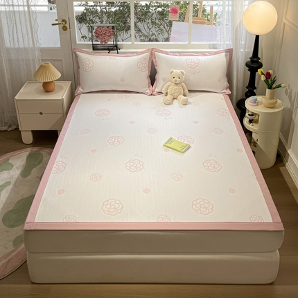 雅居纺家纺 2024新款加厚三明治底提花凉感凉席系列 山茶花