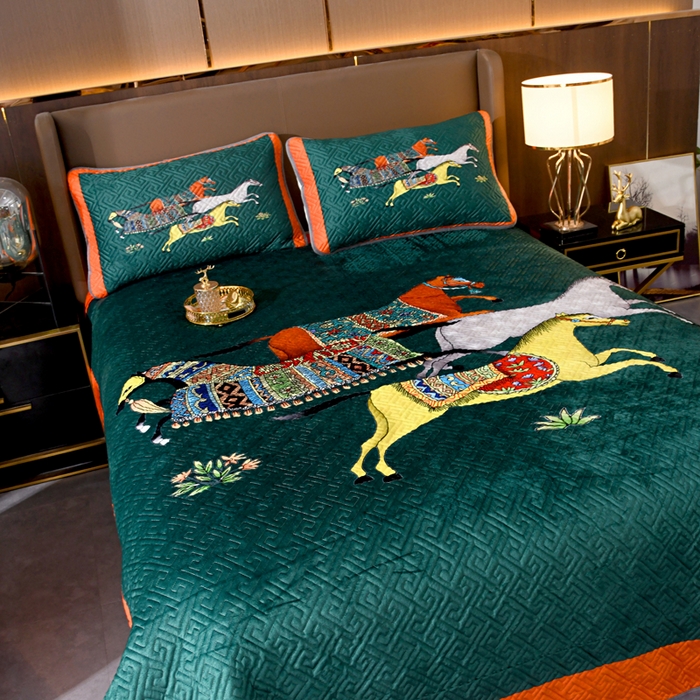 91家纺网 家纺一手货源 找家纺 爵仕家纺 2025新款A面宝宝绒B面磨毛布四季通用床盖 格朗绿