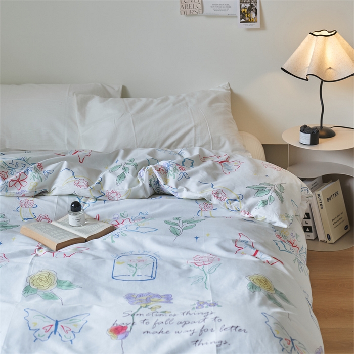 91家纺网 家纺一手货源 找家纺 窝米 2024新款全棉13370印花单品系列--被套 浮蝶儿绿被套