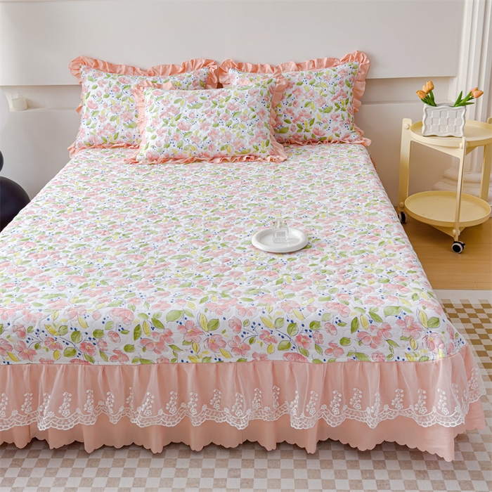 91家纺网 家纺一手货源 找家纺 金米诺 2024新款水洗棉花边夏被四件套 浅夏田园