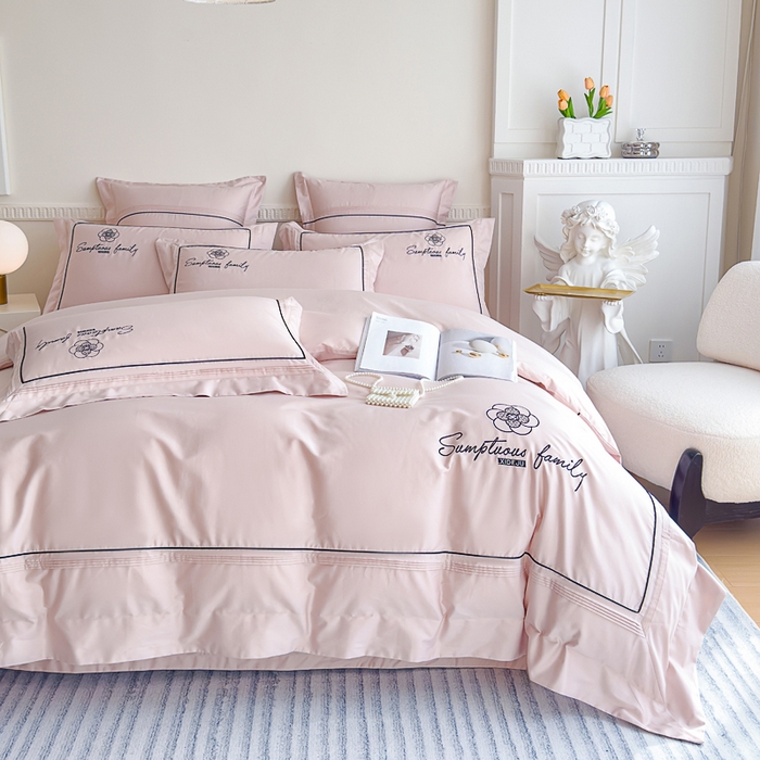 91家纺网 家纺一手货源 找家纺 品家居 2025新款100支长绒棉刺绣四件套-香梵希（控价368） 香梵希-珍珠粉