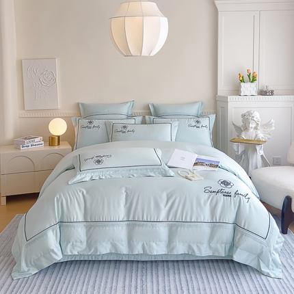 品家居 2025新款100支长绒棉刺绣四件套-香梵希（控价368） 香梵希-云蓝